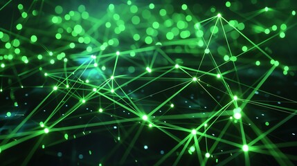 Wall Mural - glowing green neural network. artificial intelligence concept. 3d rendering.