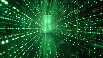 Wall Mural - immerse yourself in a mesmerizing journey through aéš§é“of vibrant green lights.