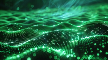 Wall Mural - this is an abstract image of a green glowing surface. the surface is made up of many small dots that