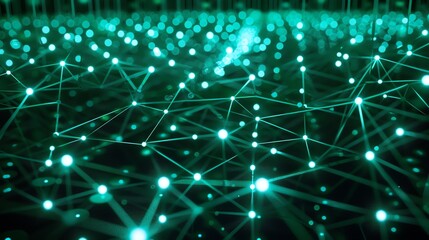 Wall Mural - glowing green network of interconnected nodes.