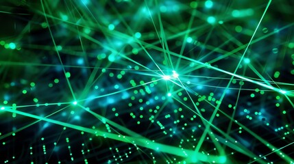 Wall Mural - glowing green and blue neural network. abstract futuristic background. artificial intelligence. 3d r