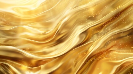 Wall Mural - Golden waves of liquid metal. Abstract background with smooth folds. 3D rendering.