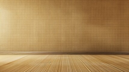 Wall Mural - Warm-toned interior space with bamboo flooring and textured walls, ideal for relaxation or meditation activities