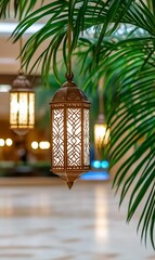 Poster - Ornate lanterns hanging among palm leaves