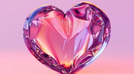 Wall Mural - A vibrant, translucent heart sculpture reflecting light on a soft pastel background, symbolizing love and emotion