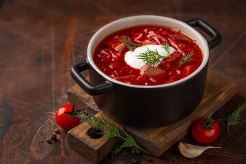 Wall Mural - borscht. soup with beetroot, meat and vegetables