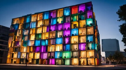 Building with colour projections.