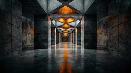 Aufkleber - Symmetrical industrial corridor abandoned warehouse architectural photography urban environment wide angle conceptual design