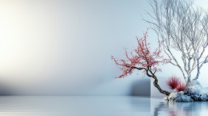 Fototapete - Minimalist nature scene with textured elements tranquil waters digital art serene environment aesthetic viewpoint