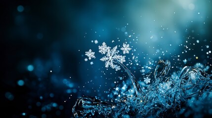 Poster - Snowflakes dancing on water nature abstract design winter wonderland close-up minimalist beauty in motion