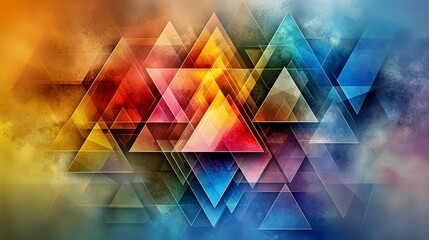 Poster - Layered geometric triangles creating vibrant patterns abstract digital art colorful background modern design