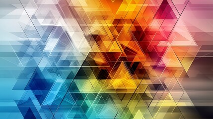 Fototapete - Intricate geometric triangles stacked layered art abstract design digital creation colorful background dynamic perspective