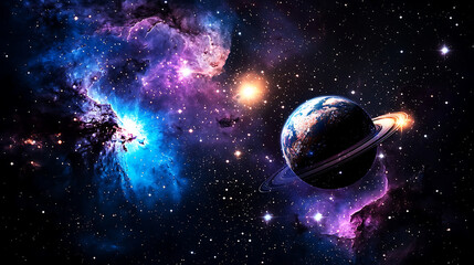a colorful space scene with a planet and a star. generated using ai