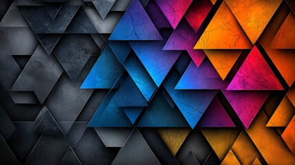 Leinwandbilder - Dynamic layered triangular shapes in gradient shades abstract design digital art vibrant colors artistic perspective