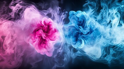 Aufkleber - Swirling mistlike diffusion of blue and pink hues abstract art digital creation studio setting close-up view visual serenity