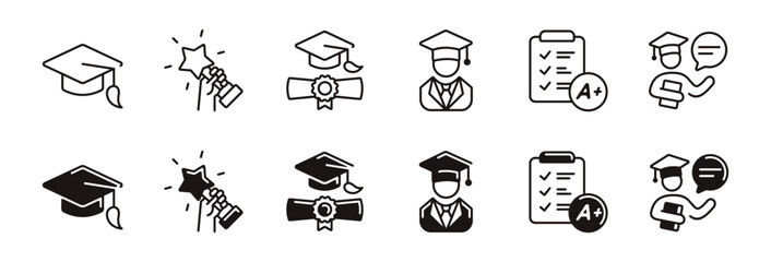 Aufkleber - simple graduation line icon set education student collage graduate success achievement school diploma celebration signs vector outline illustration