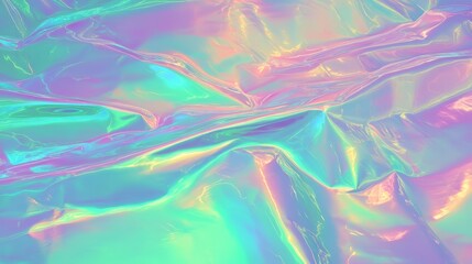 Wall Mural - Abstract holographic background with vibrant liquid and metallic textures in pink, green, and blue hues, suitable for modern design elements and wallpapers.