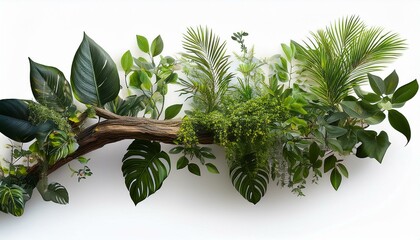 decoration branch with various type of plant grow on it jungle style lush green tree png isolated background