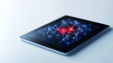 a glowing quantum chemistry simulation on a digital tablet, futuristic science research, photorealistic, isolated on white background