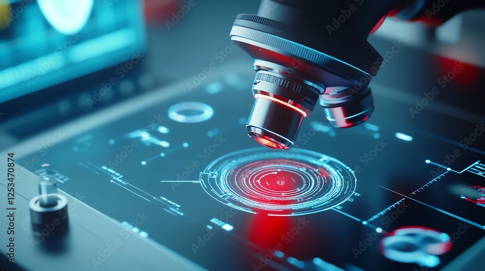 Future Microscope Futuristic telemedicine concept with a digital microscope remotely ...