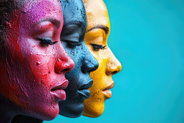 A Striking Portrait of Three Women, Embracing Diversity and Color, an Artistic Celebration of Beauty and Expression.