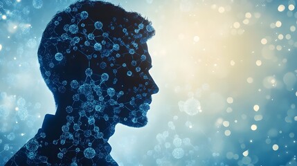 Poster - Human Silhouette with Abstract Molecular Connections and Light Effects