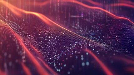 Abstract digital wave pattern with red highlights and particle details for technology