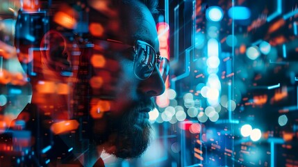 Futuristic Photography Programmer Immersed in NeonLit Cyberspace