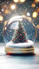 Wall Mural - Glistening Christmas Tree in Snow Globe Holiday Dreams, Gift Giving, Winter Wonderland