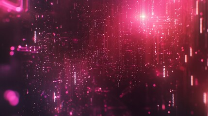 Abstract digital red technology background with glowing lines and bokeh effects