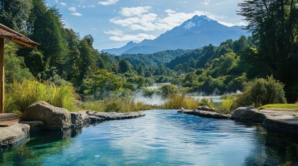 Canvas Print - Serene Geothermal Pool with Mountain View