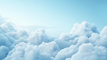 Poster - Soft white clouds float against serene light blue sky, creating peaceful and dreamy atmosphere. fluffy cloud formations add depth and texture to tranquil scene