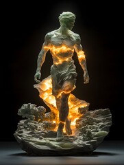 Aufkleber - Prometheus depicted in Sculpture set in Mythical battlefield evoking a Melancholic mood illuminated by Soft glow with a Backlit silhouette hyper-detailed vibrant colors intricate details