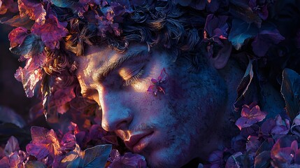 Aufkleber - Dionysus depicted in Sculpture set in Mount Olympus evoking a Melancholic mood illuminated by Soft glow with a Portrait hyper-detailed vibrant colors intricate details