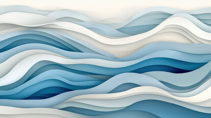 Leinwandbilder - Abstract layered waves in shades of blue and white create serene and flowing design, evoking calmness of ocean and beauty of nature rhythm