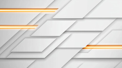 Aufkleber - Abstract geometric background with overlapping white layers and glowing orange lines, creating modern and dynamic design