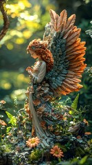 Aufkleber - Pandora depicted in Sculpture set in Heavenly garden evoking a Melancholic mood illuminated by Bright sunlight with a Bird's-eye view hyper-detailed vibrant colors intricate details