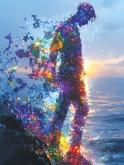 Aufkleber - Orpheus depicted in Abstract art set in Deep ocean evoking a Mysterious mood illuminated by Studio lighting with a Serene posture hyper-detailed vibrant colors intricate details