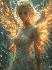 Aufkleber - Athena depicted in Anime style set in Labyrinth evoking a Tragic mood illuminated by Celestial light with a Action shot hyper-detailed vibrant colors intricate details