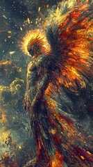 Aufkleber - Theseus depicted in Digital painting set in Labyrinth evoking a Powerful mood illuminated by Celestial light with a Bird's-eye view hyper-detailed vibrant colors intricate details