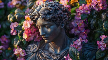 Aufkleber - Persephone depicted in Sculpture set in Heavenly garden evoking a Regal mood illuminated by Bioluminescent with a Side profile hyper-detailed vibrant colors intricate details