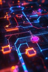 Wall Mural - neon circuit design showing futuristic digital technology.