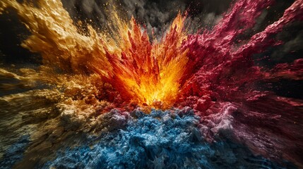 Leinwandbilder - Dynamic eruption of vibrant colors simulating a volcano abstract art digital creation creative studio aesthetic perspective