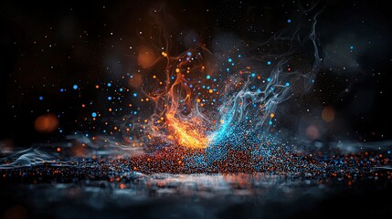 Poster - Colorful dot explosion in dark atmosphere digital artwork abstract concept vibrant environment artistic perspective