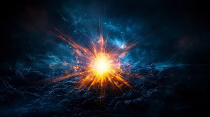 Poster - Radiant explosion of light converging in cosmic energy outer space digital art abstract colorful dynamic visuals