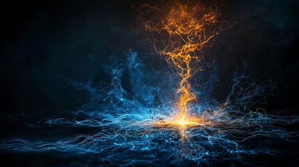 Poster - Dynamic shapes of lightning bolt energy rising abstract art dark background electric concept high-contrast visuals