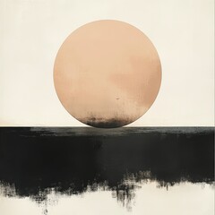 Aufkleber - Minimalistic circle in soft muted tones serene landscape digital art calm environment aesthetic viewpoint