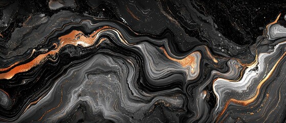 Sticker - stunning digital artwork showcasing black and orange marble texture with abstract fluid patterns in 