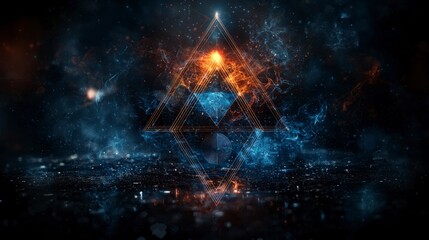 Fototapete - Dynamic triangles and circles aligned in rhythm abstract art digital design dark environment artistic viewpoint
