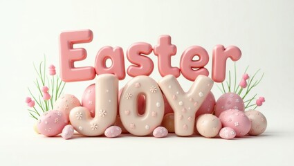 Wall Mural - Festive Easter Joy 3D Render of Pastel Pink Eggs Letters